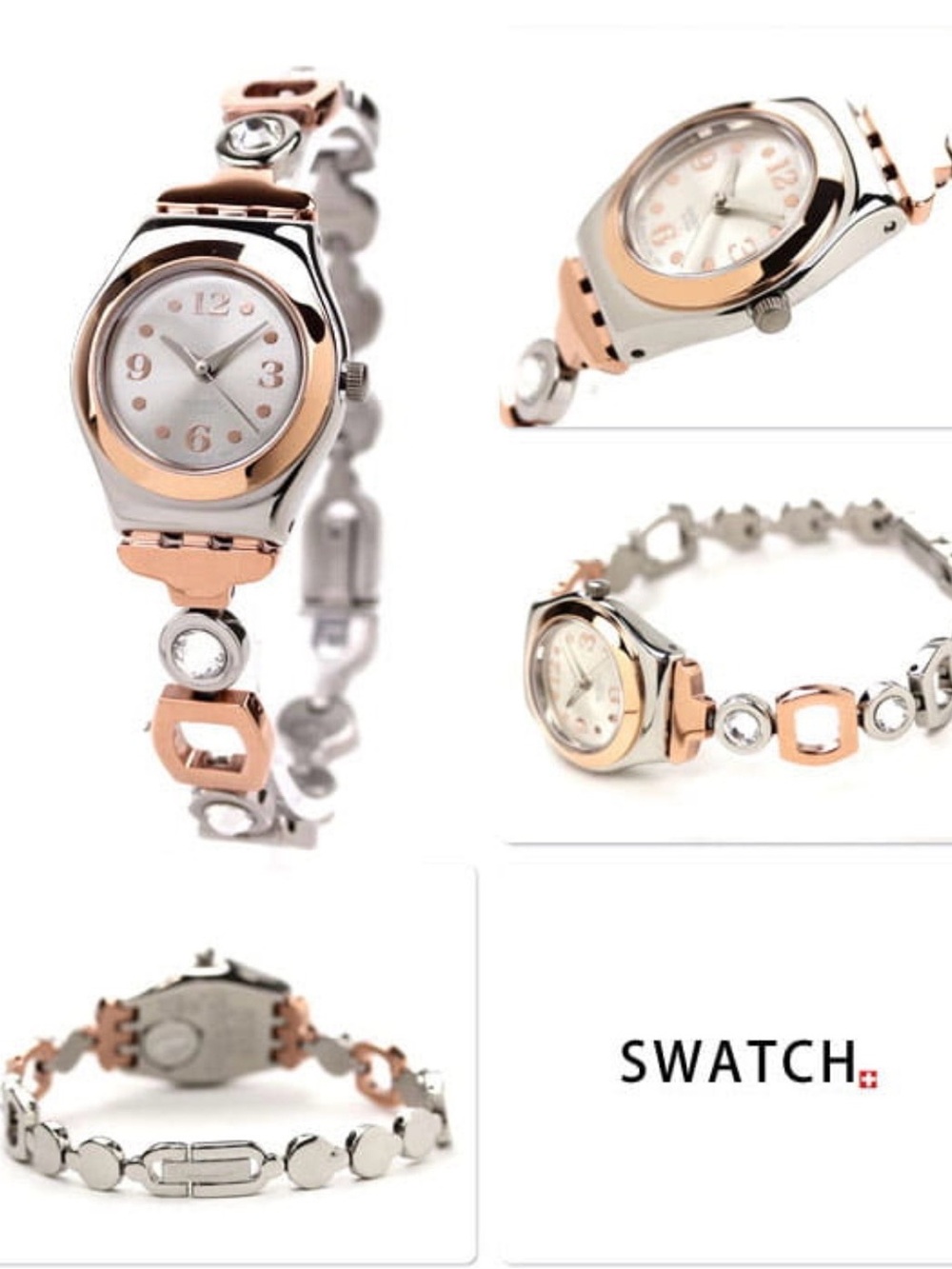 Swatch Two-Tone Rose Gold and Silver Ladies Bracelet Watch